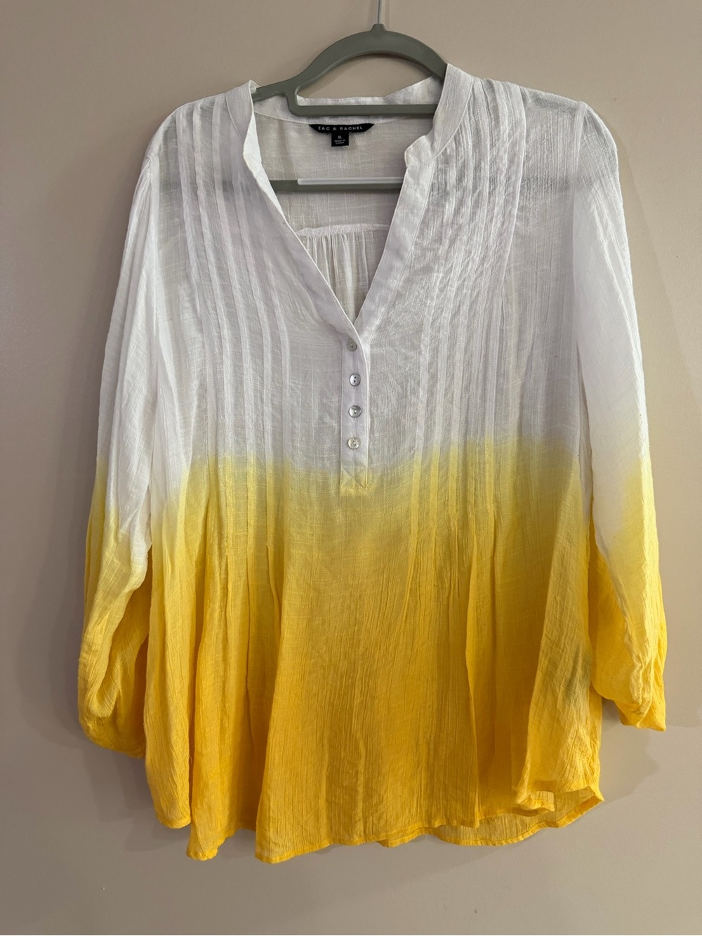 Zac & Rachel White to Yellow Ombre Pintuck V-Neck Tunic